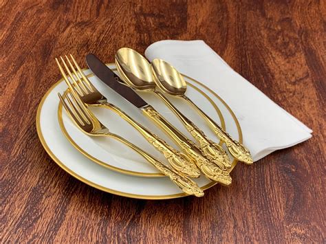 Gold Flatware Set With Silverware Chest Service For 8 Serving Pieces