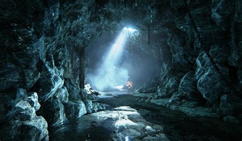 Great Example Of Light Entering Cave With Particles Waterfall
