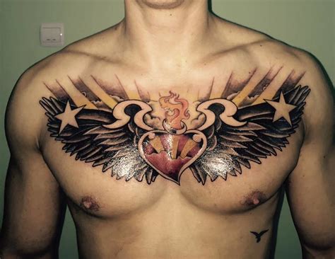 Abdulflaming Heart Chest Tattoo Wings Chest Heart Flaming Heart