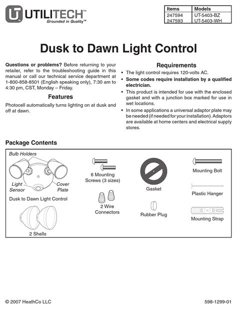 Utilitech Dusk To Dawn Light Control Ut 5403 Bz Instruction Manual Pdf