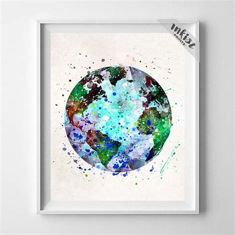 Earth Print Earth Watercolor Earth Painting Globe Poster Etsy