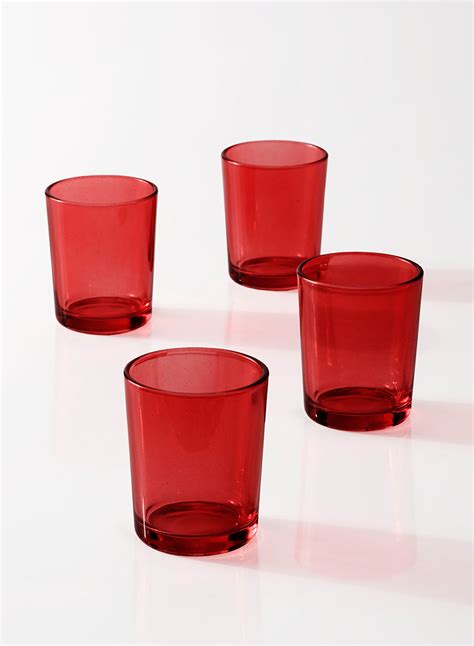 Red Glass Votive Candle Holders Set Of 4 Votives And Candle Holders
