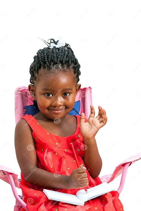 Cute African Girl With Note Book Waving Hand Stock Photo Image Of
