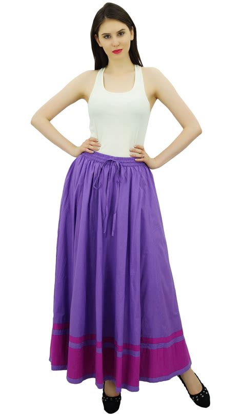 Bimba Womens Long Maxi Skirt With Contrast Border Boho Skirt With