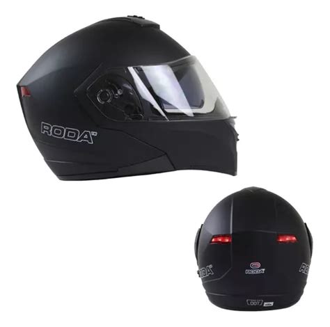 Casco Roda Abatible Luminar Negro Certificado Luz Led Moto Meses Sin