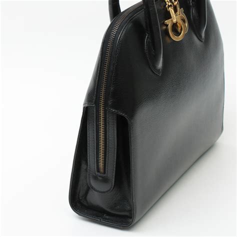 Salvatore Ferragamo Black Leather Gancini Double Zip Top Handle Two-Way ...