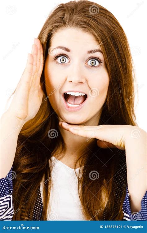 Woman Having Shocked Amazed Face Expression Stock Image Image Of Female Surprise 135376191