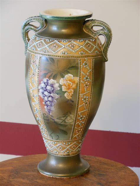 Hand Painted Embossed 12 Inch Vintage Vase