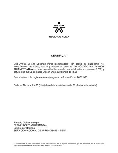 Ejemplo De Carta De Certificacion