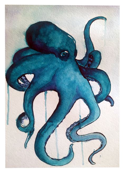 Octopus Painting Original Artwork Octopus Watercolor Small Etsy