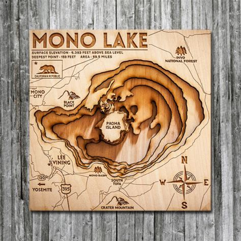 Mono Lake Ca Wood Map 3d Topographic Wood Chart On Tahoe Time