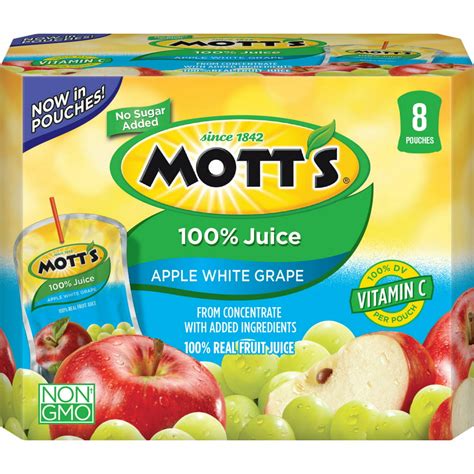 Motts 100 Apple White Grape Juice 675 Fl Oz Pouches 8 Count Pack
