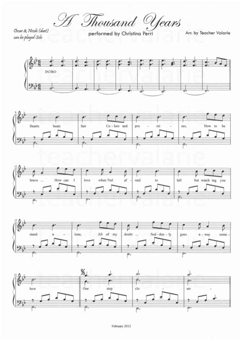 A Thousand Years By Christina Perri Piano Sheet