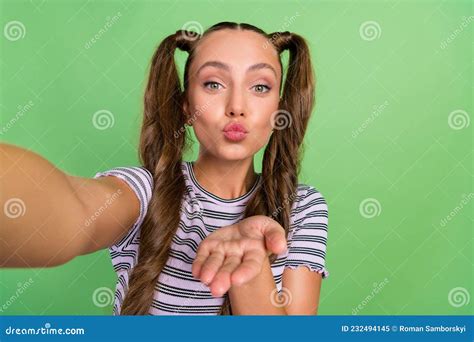 Self Portrait Of Attractive Cheerful Amorous Long Haired Girl Sending