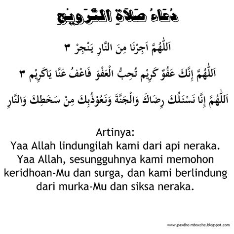 Niat sholat tarawih dibulan ramadhan yang suci ini pasti akan banyak di cari umtat muslim untukmenyempurnakan ibadah dibulan yang penuh dengan berkah ini. Doa Sholat Tarawih dan Witir Arab Latin Terjemah - Paxdhe ...