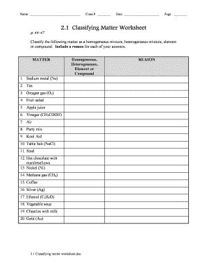 Classifying Matter Worksheet - Fill Online, Printable, Fillable, Blank ...