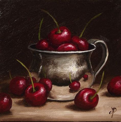 Cherries In Silver Cup Original Oil Painting By Janepalmerart
