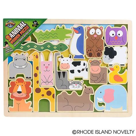 Animal Wooden Puzzle 17 Piece Wooden Zoo And Farm Animals Raised Up