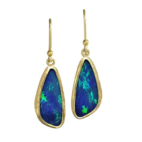 Petra Class Blue Green Australian Opal Gold Doublet Handmade Dangle