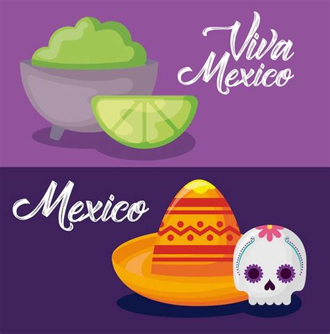 Premium Vector Set Of Viva Mexico Celebration With Hat And Icons