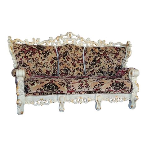 As soon as utilizing black, test contrasting it with crisp white slender and punchy colors within just fabrics or rugs. Vintage Victorian Style Floral Velvet Carved Wood Sofa ...