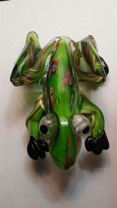 Green Murano Glass Frog Figurine With Millefiori Muranoglass Murano