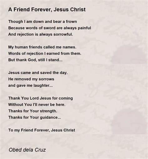 A Friend Forever Jesus Christ Poem By Obed Dela Cruz Poem Hunter