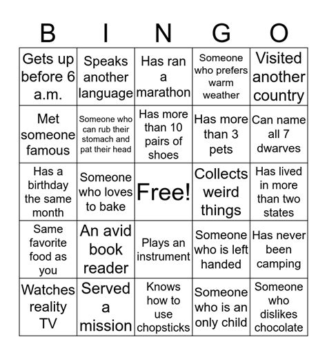 Mingle Bingo Bingo Card
