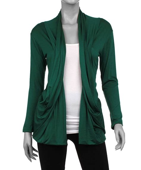 Emerald Green Drape Pocket Open Cardigan By California Trading Group Is