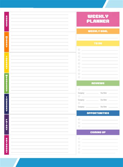 Printable 1 Week Calendar Template Weekly Planner Template Printable