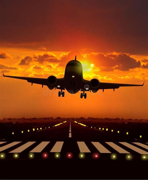 Airplane Take Off During Sunset Image Of Airplane Take Off During
