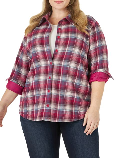 Lee Riders Women S Plus Size Naudia Long Sleeve Super Cozy Fleece Lined Flannel Shirt