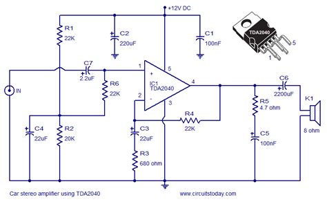 Car Amplifier Circuit Schematic Using Tda2040 Integrated Audio