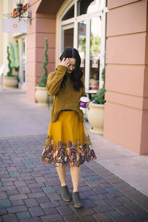 Monochromatic Outfit Mustard Yellow Skirt And Sweater Casual Summer