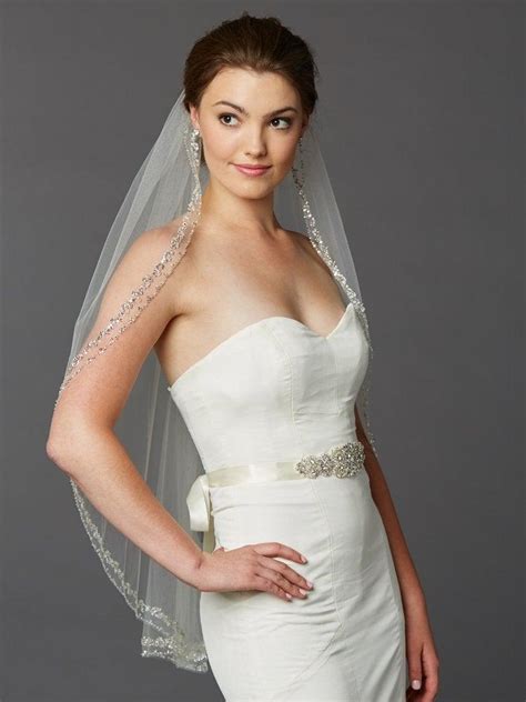 Glamorous Beaded Swarovski Crystal Fingertip Wedding Veil 2973640
