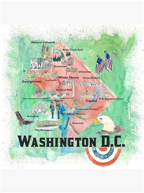 Washington Dc Usa Illustrated Travel Posters Favorite Map Tourist