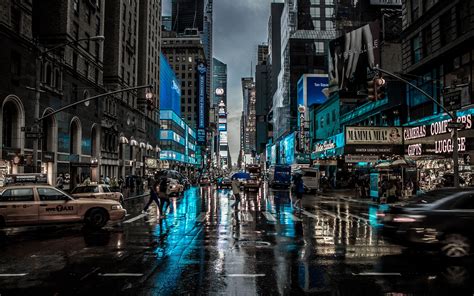 New York City Street Rain City Cityscape Motion Blur Car Wallpapers Hd Desktop And