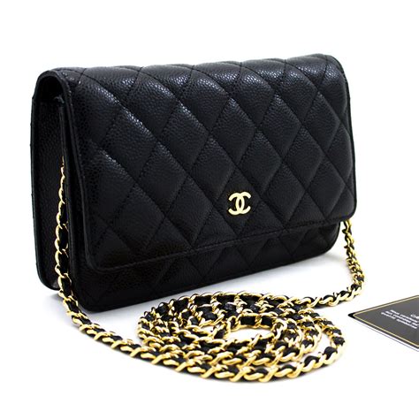 Chanel Caviar Wallet On Chain Woc Black Shoulder Bag Crossbody U96