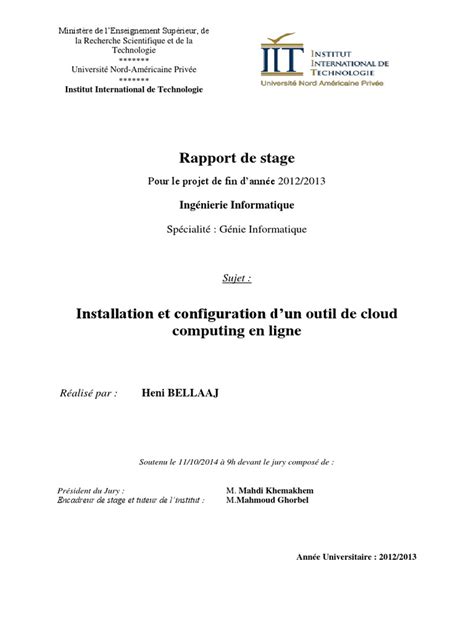 Rapport De Stage Installation Et Configuration D Un Outil De Cloud