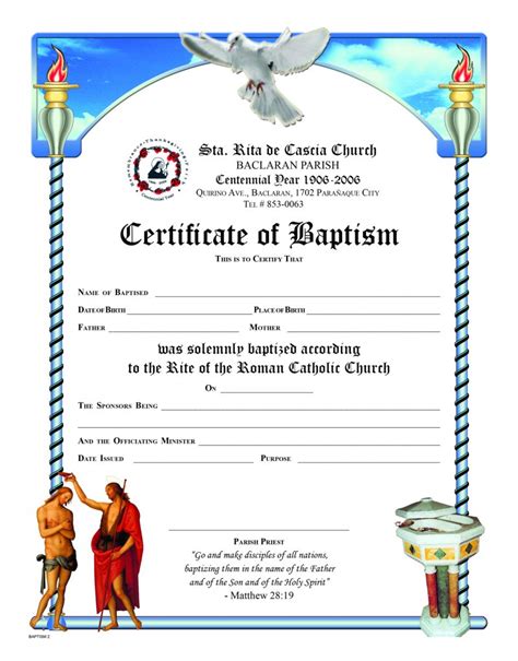 Baptismal Certificate No 2 Sons Of Holy Mary Immaculate