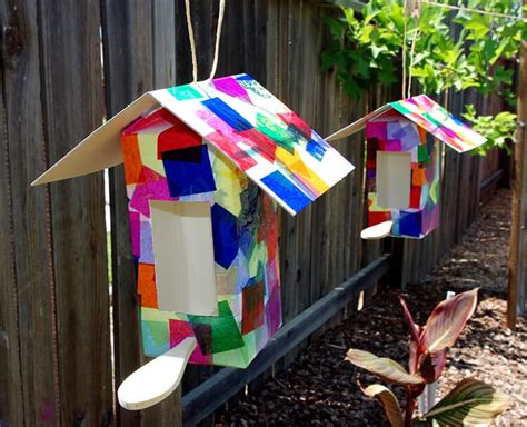 With a little preparation on saving some old cartons of half & half from our morning coffee, to a goldfish cracker carton, we were on our way to making bird houses in no time! Milk Carton Birdhouse + Bird Feeder Kids Craft - Happiness ...