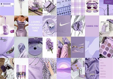 Lavender Wall Collage Kit Soft Purple Aesthetic Collage Kit Etsy Uk