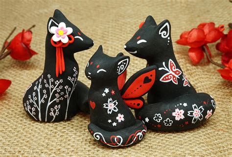 Black Oriental Foxes And A Cat By Ailinn Lein On Deviantart