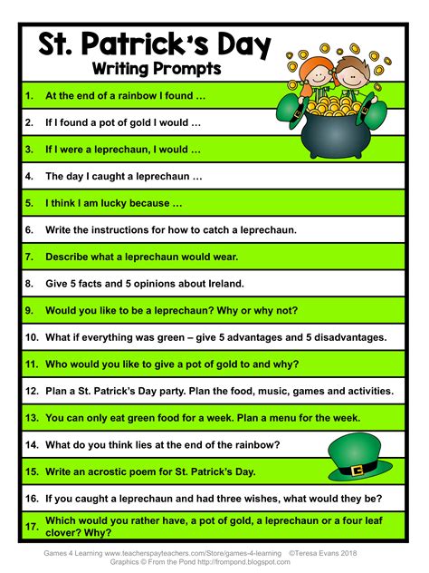 Free St Patricks Day Writing Prompts 17 Writing Prompts For St