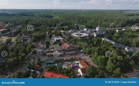 Panoramic View Of Lithuanian Resort Druskininkai Church In City Park