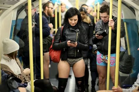 No Pants Subway Ride London Commuters Strip Down To Underwear In