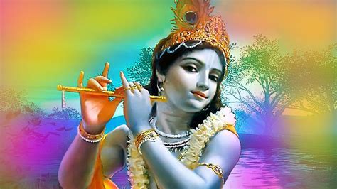 Krishna With Flute In Colorful Background God Hd Krishna Wallpapers