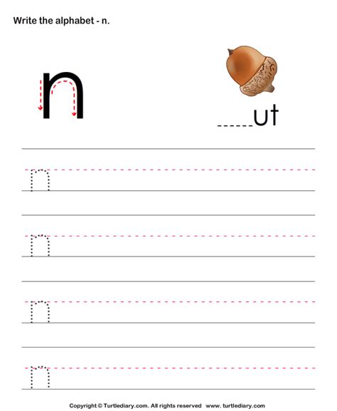 Lowercase Alphabet Writing Practice N Turtle Diary Worksheet