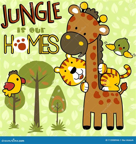 Funny Animals Cartoon In Jungle Stock Vector Illustration Of Bear