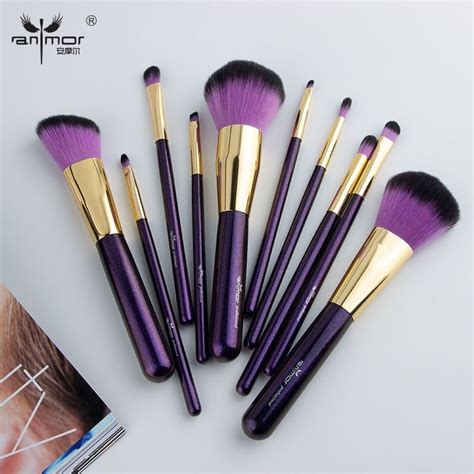 Purple Professional Makeup Brushes Set Soft Synthetic Hair Make Up